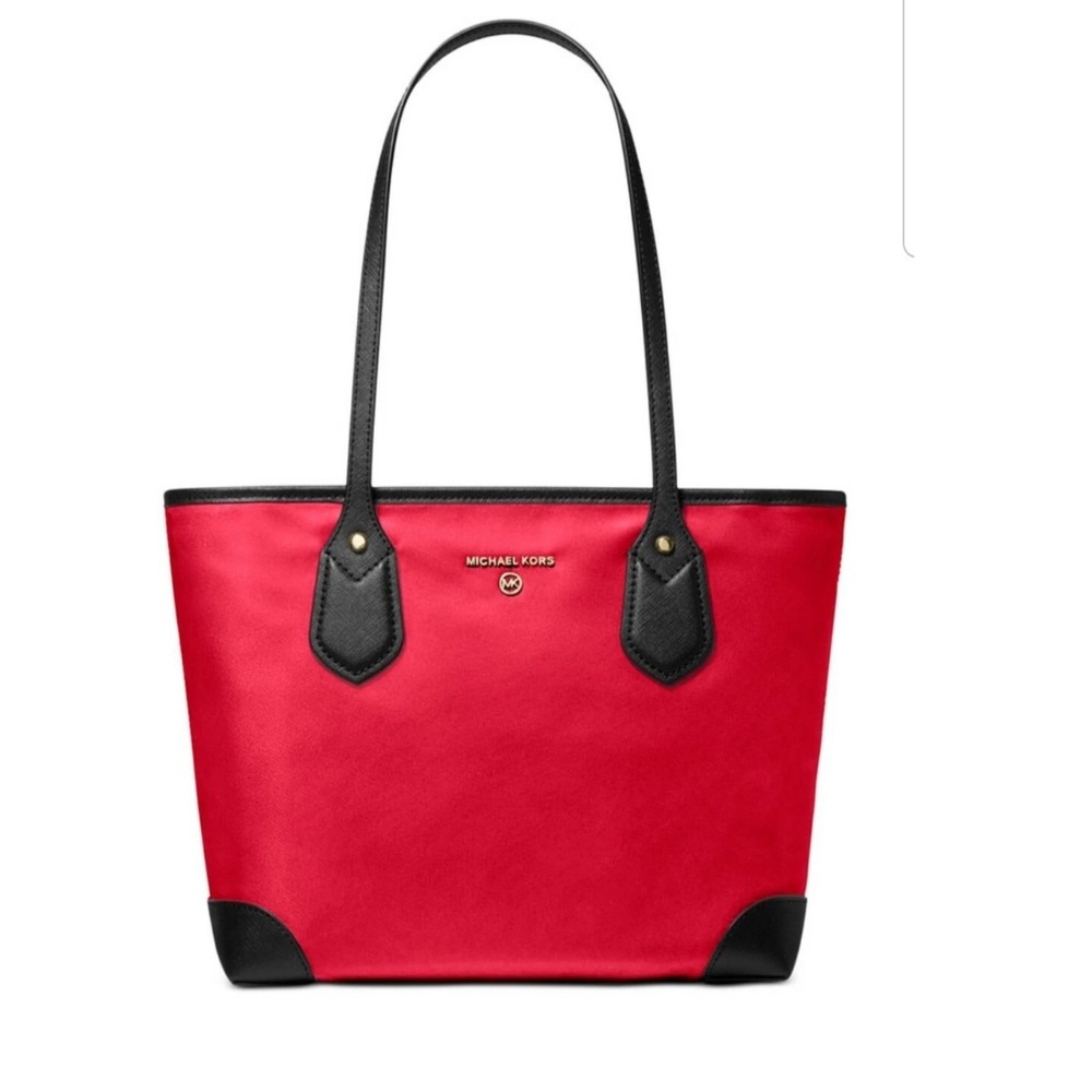Michael Kors Eva‎ Nylon Top Zip Tote Women Medium Red Gold Hardware